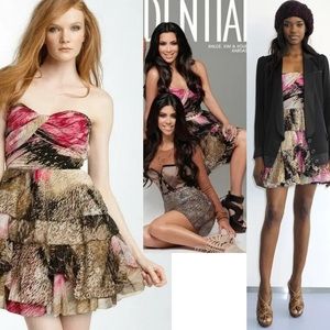 Diane Von Furstenberg Brighton Pink Wing Strapless Silk Tiered Dress